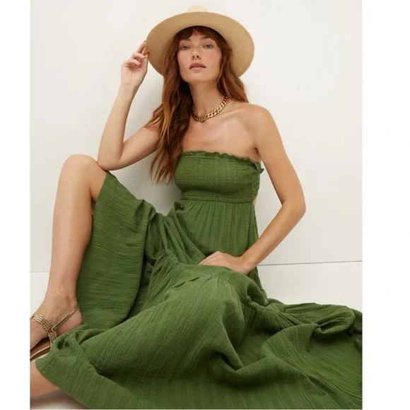 green emerald velvet dress Kelly Green Smocked Tiered Strapless Maxi Dress